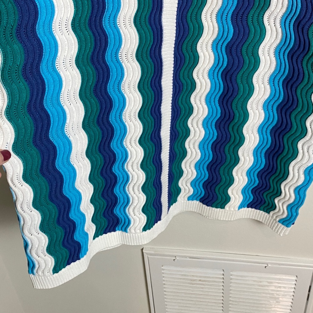 Hyacinth House Aqua Wavy Sammie Blue White Coastal Knit Mini Dress Size XXL - Picture 4 of 6